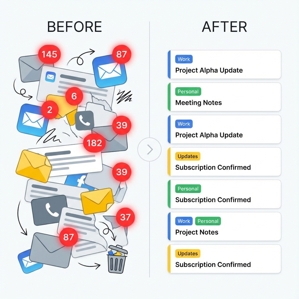 Inbox Organization Before and After